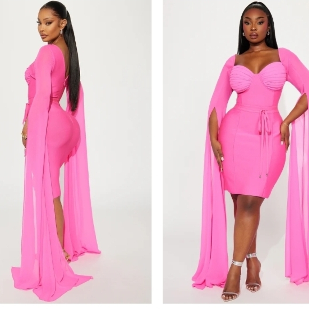 Elegant Pink Cape Sleeve Dress